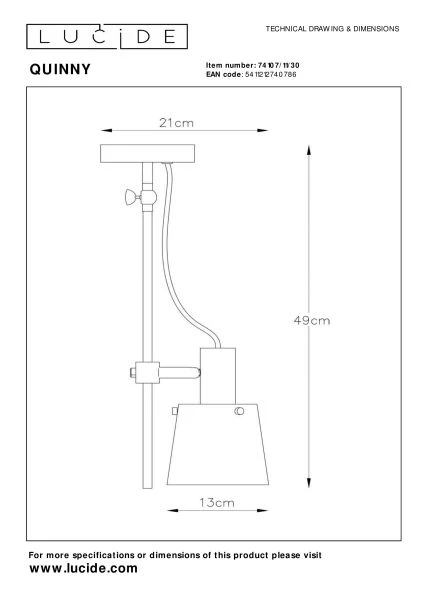 Lucide QUINNY - Plafondspot - 1xE27 - Zwart - technisch